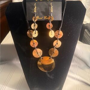 Round Gold Disc Necklace and Earring Set